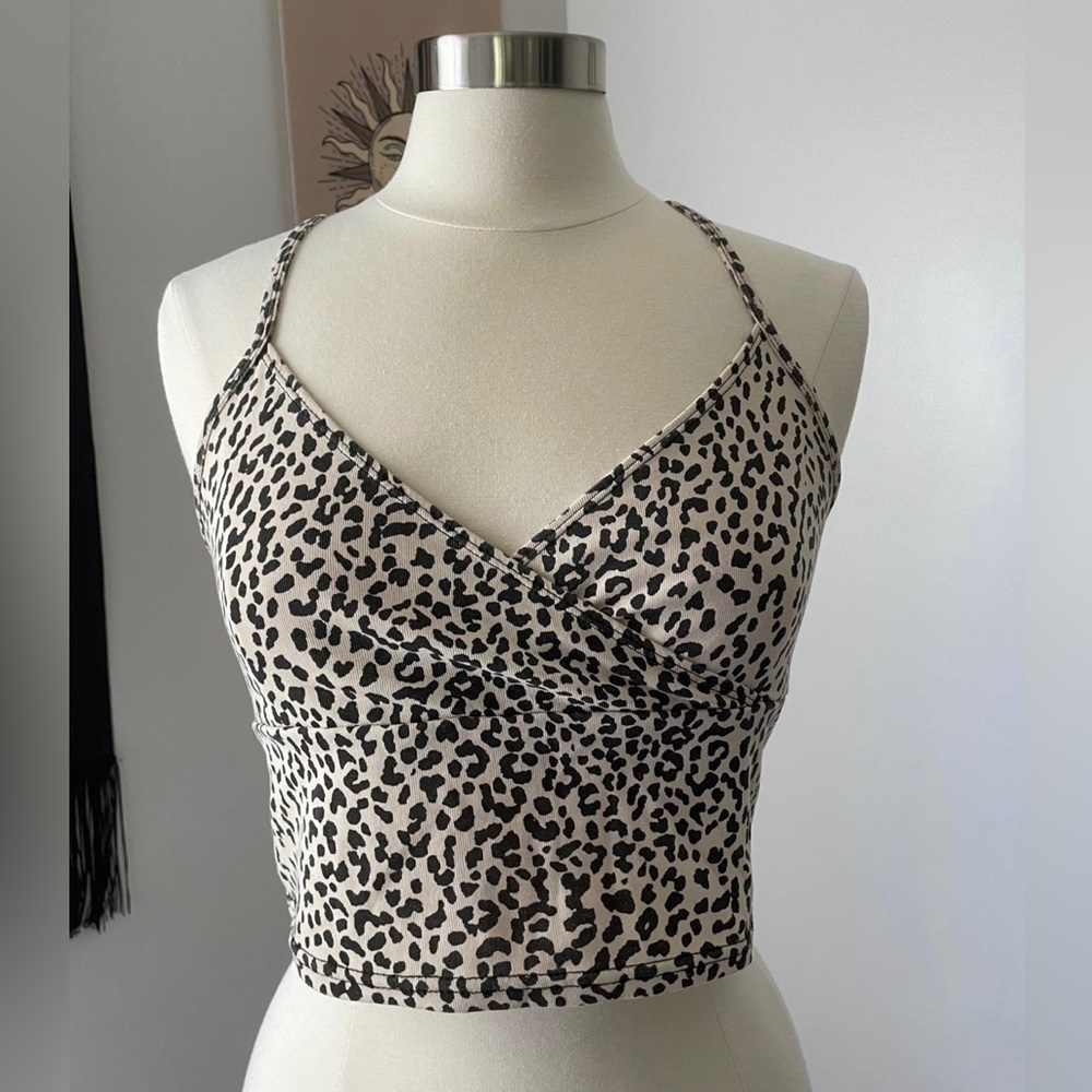 Leopard Print Cropped Wrap Cami Top